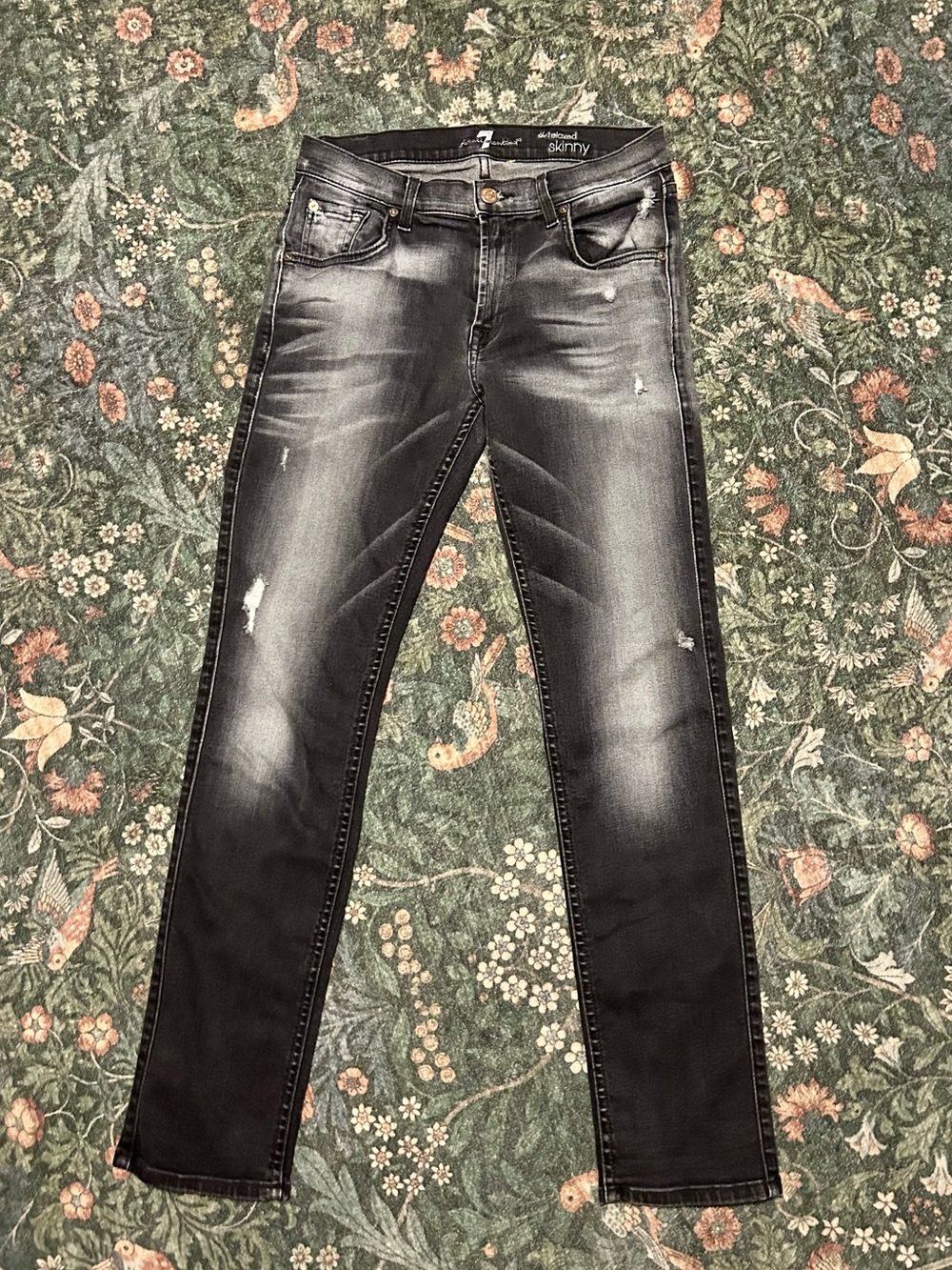 7 for all Mankind Relaxed Skinny Black and Gray Distressed Jeans